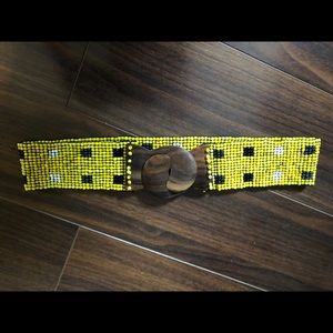 Yellow beaded belt with stretch